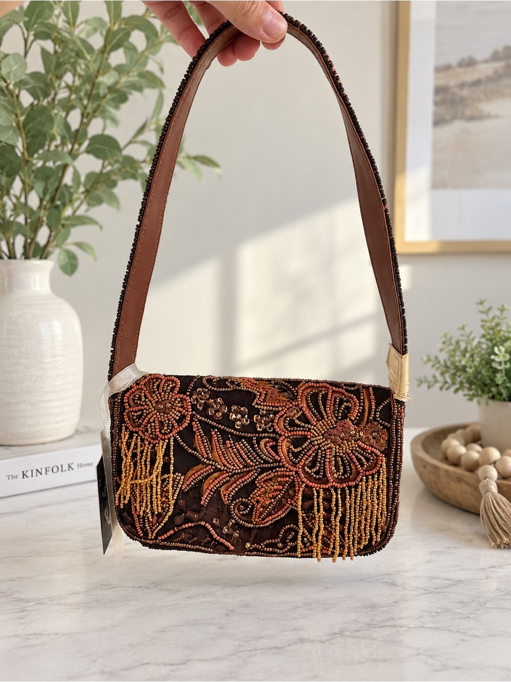 🍂 Handcrafted in India Beaded Floral Shoulder Bag